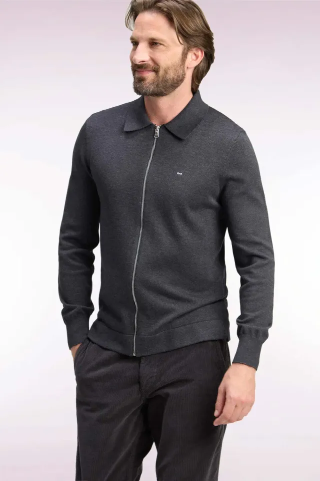 Eden Park cardigan zippé gris foncé coton viscose homme