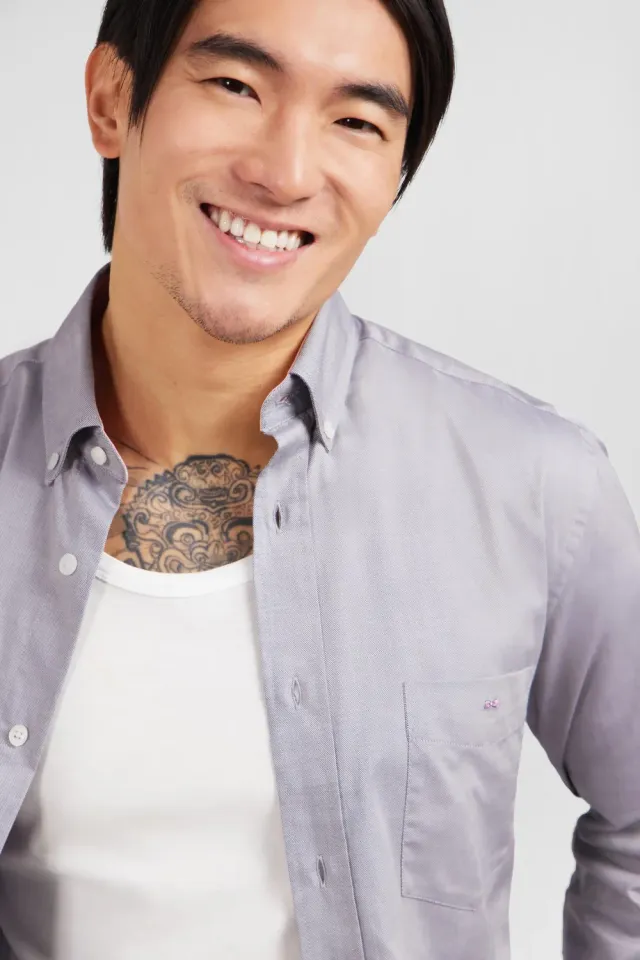 Eden Park chemise coton Oxford gris clair regular
