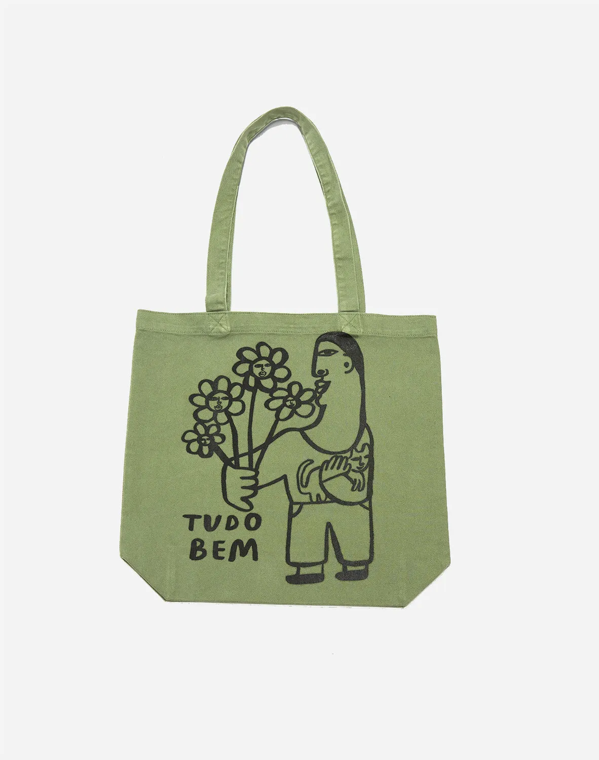 Olow Tudo Bem tote bag vert sauge coton bio