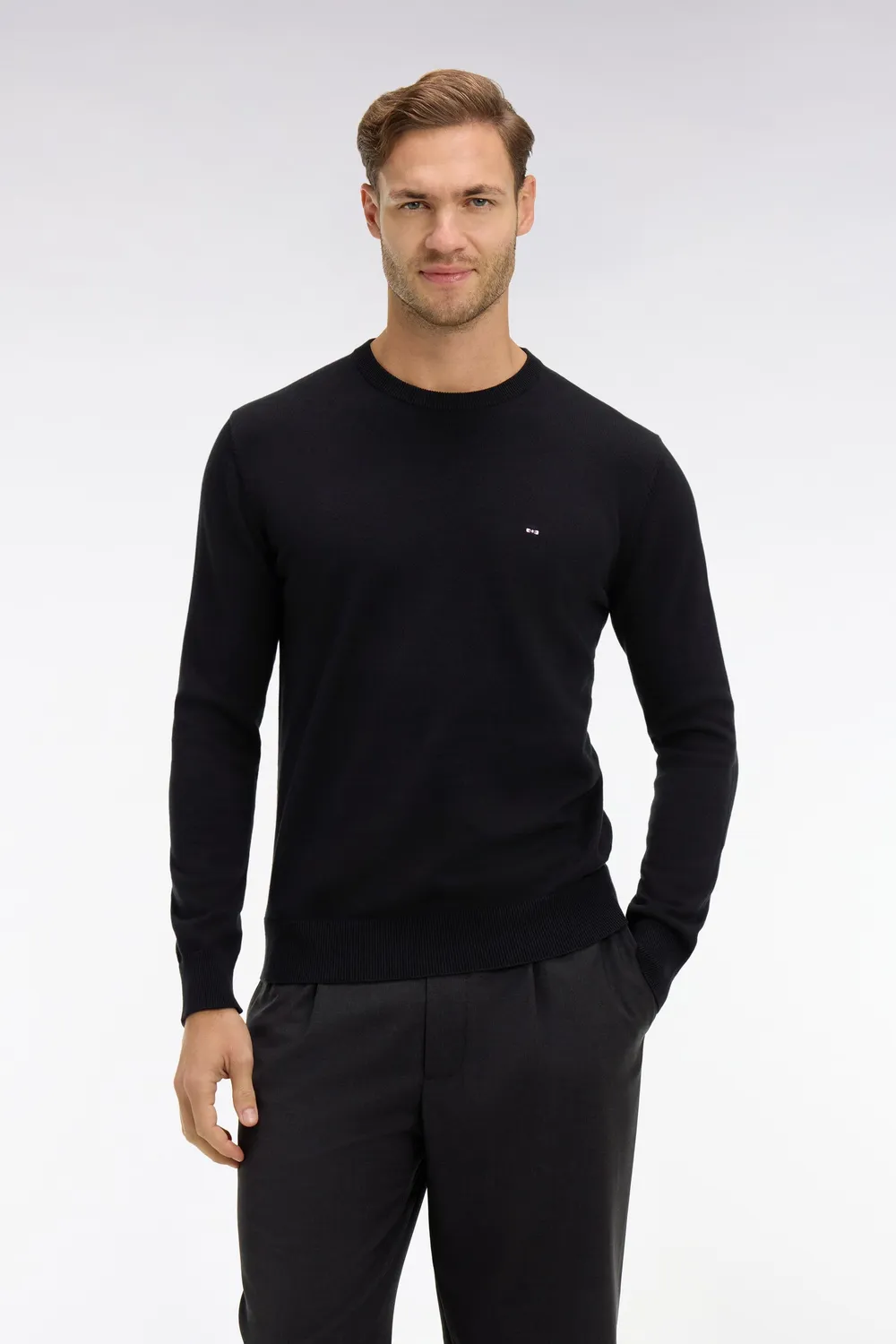 Eden Park pull col rond coton noir homme jersey