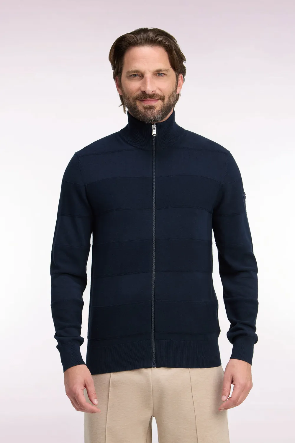 Eden Park Cardigan golf marine coton viscose coupe droite