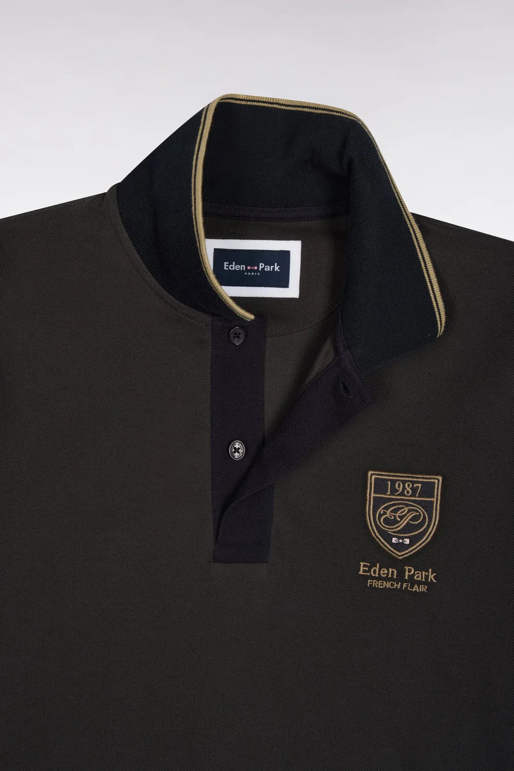 Eden Park polo coton gris foncé écusson droit