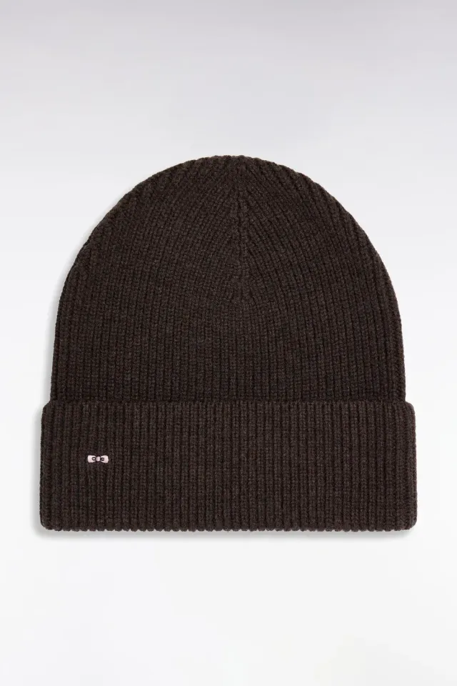 Eden Park bonnet côtelé marron laine et coton taille unique