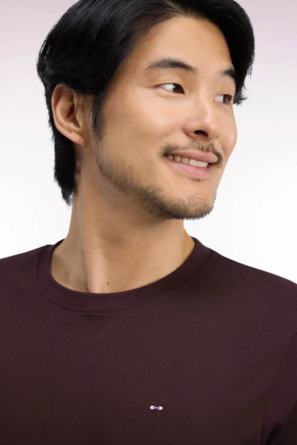 Eden Park T-Shirt Coton Marron Coupe Droite Col Bords-Côtes