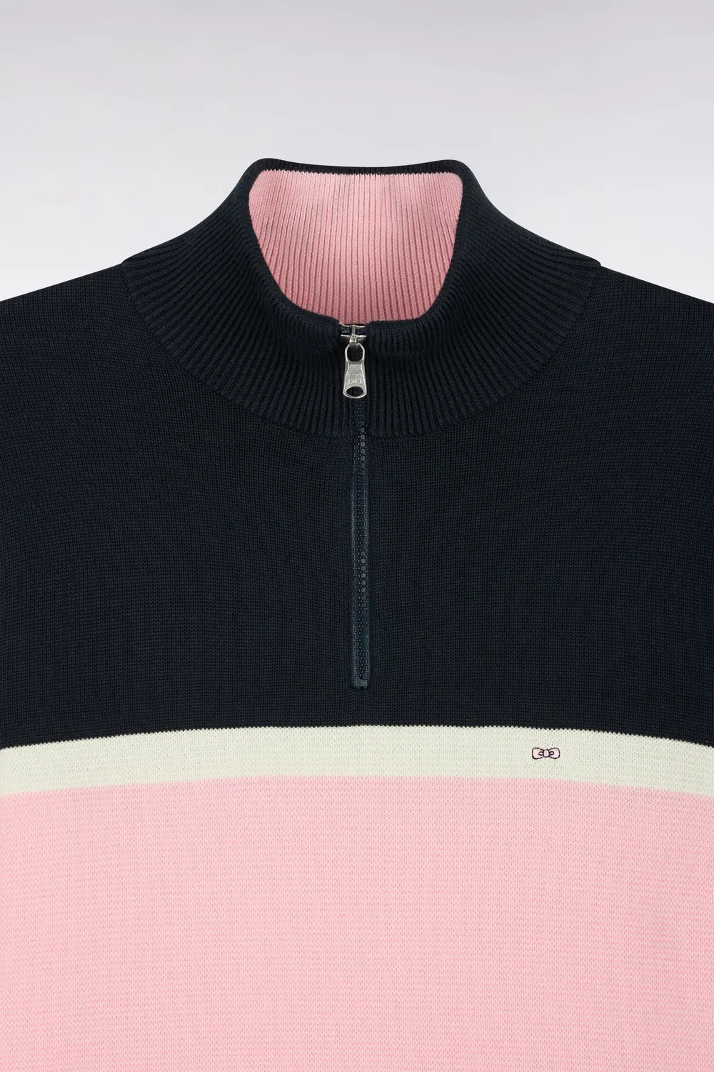 Eden Park Tricolore pull col camionneur marine coton coupe droite