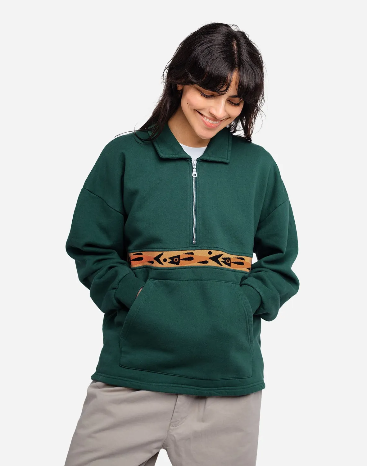 Olow Manso Fishes sweat vert forêt col chemise
