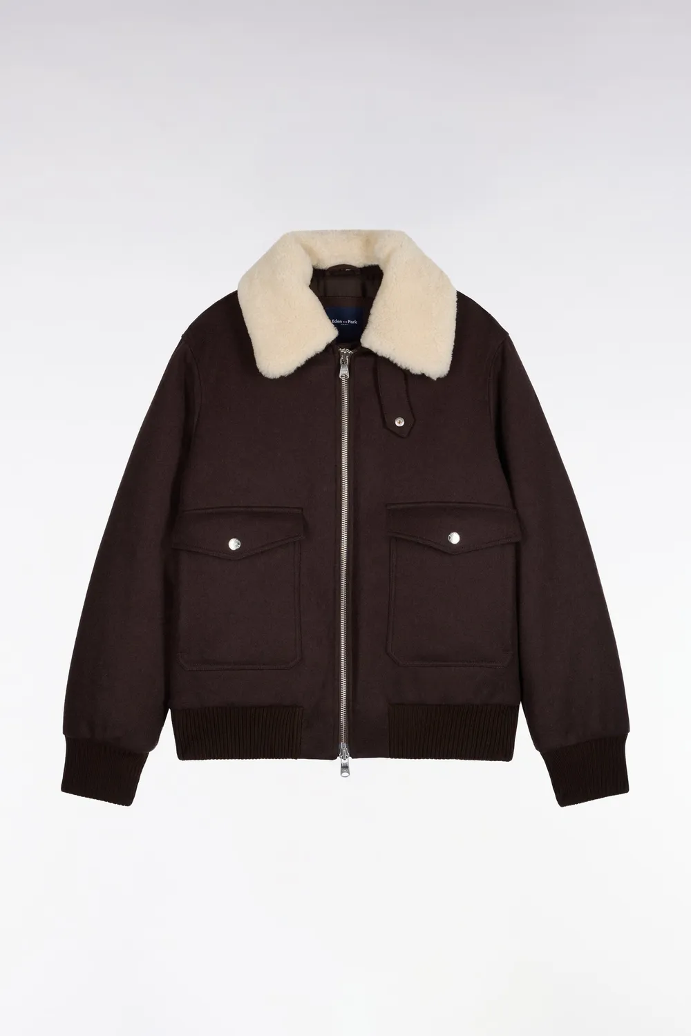 Eden Park Club Classique blouson maille marron col shearling amovible