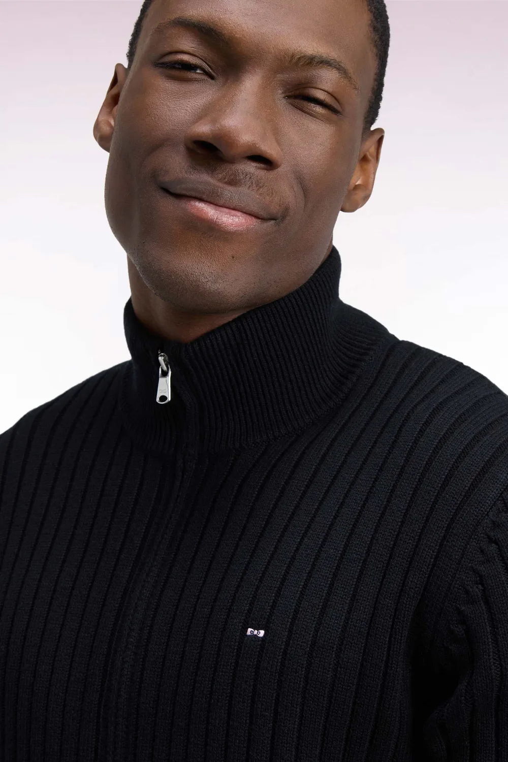 Eden Park cardigan zippé col camionneur noir laine coton
