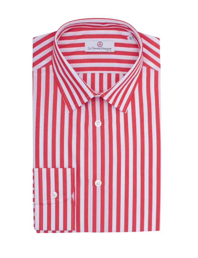 La Chemise Française rayure bâton chemise homme rouge col français