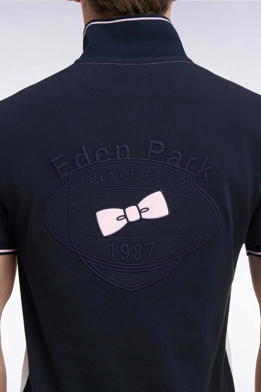 Eden Park polo piqué coton blanc marine dos brodé