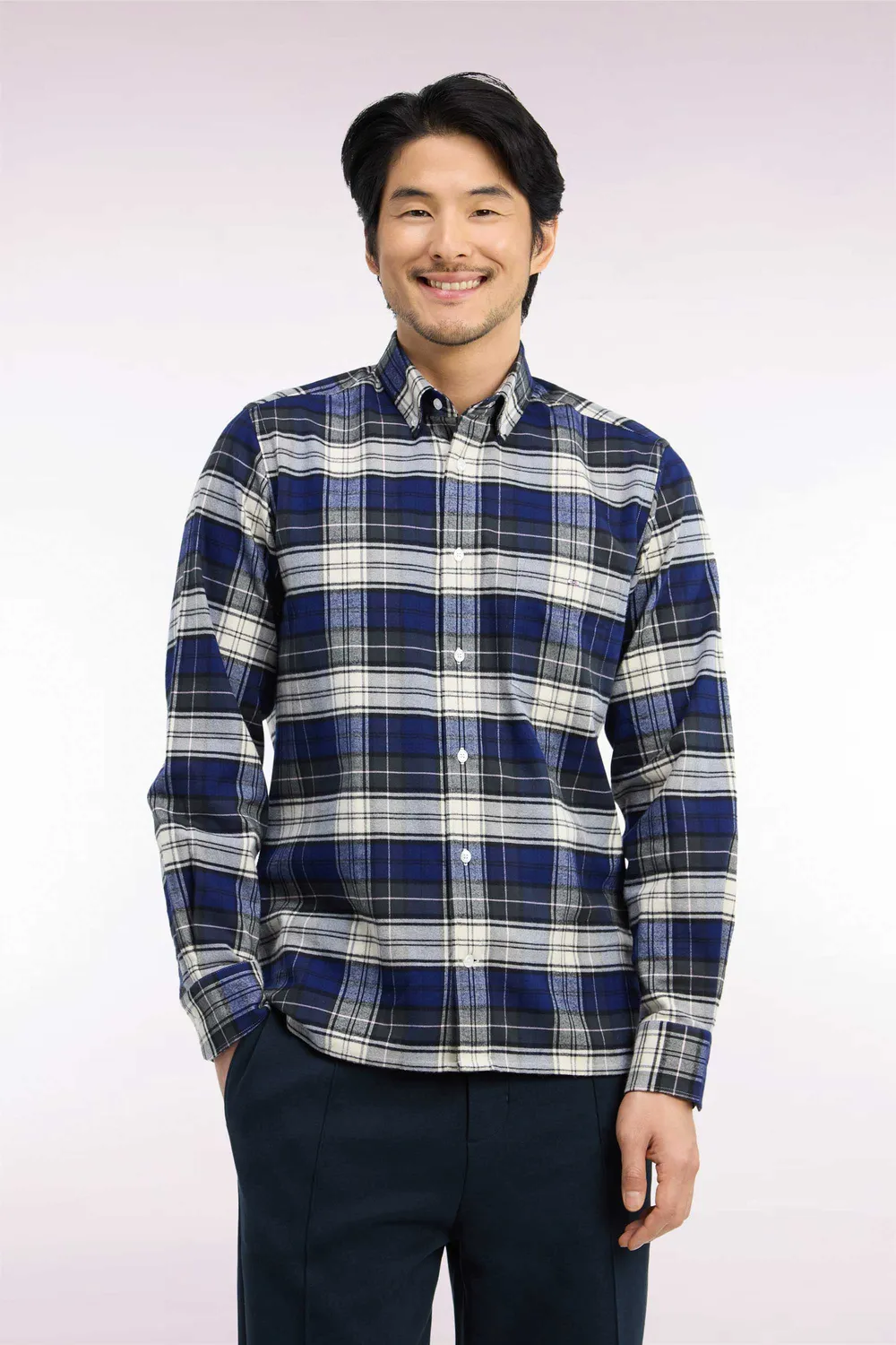Eden Park chemise carreaux vert marine coton droite