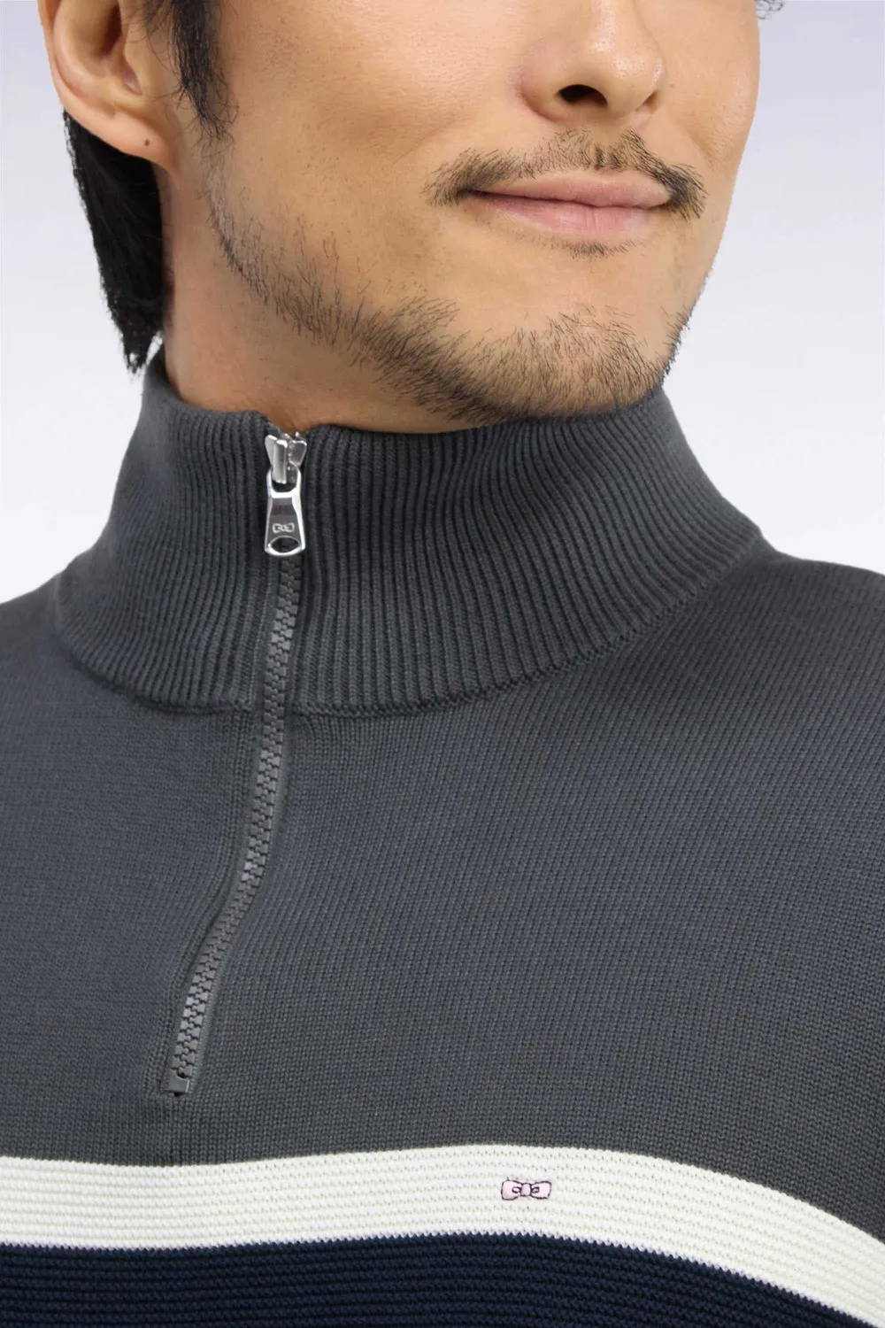 Eden Park Tricolore pull col camionneur kaki coton coupe droite