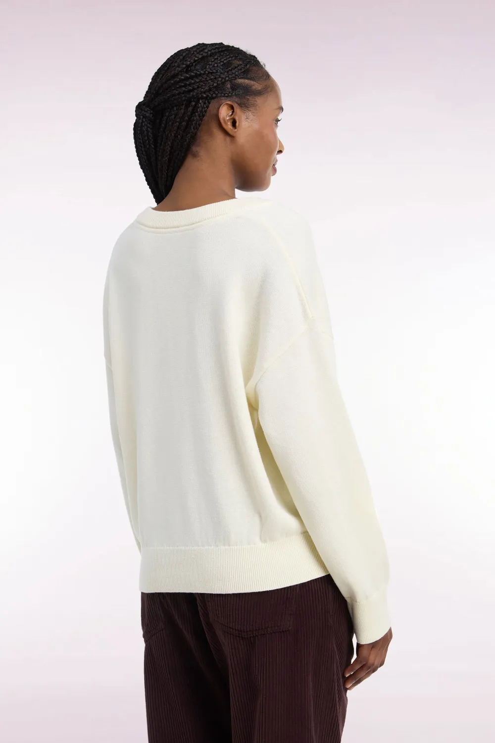 Eden Park pull femme écru col V laine coton oversized