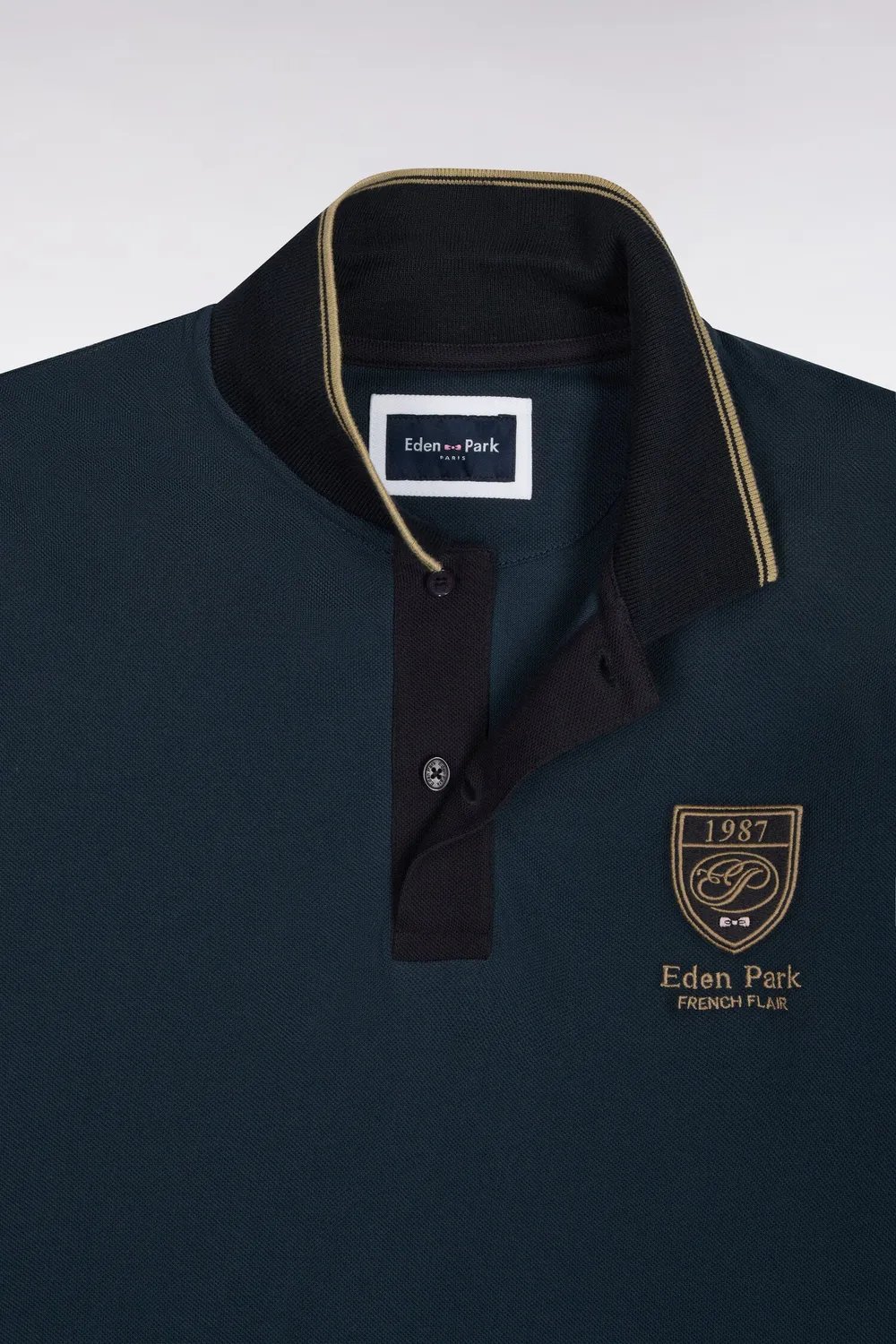 Eden Park Rugby Heritage polo coton bleu gris écusson