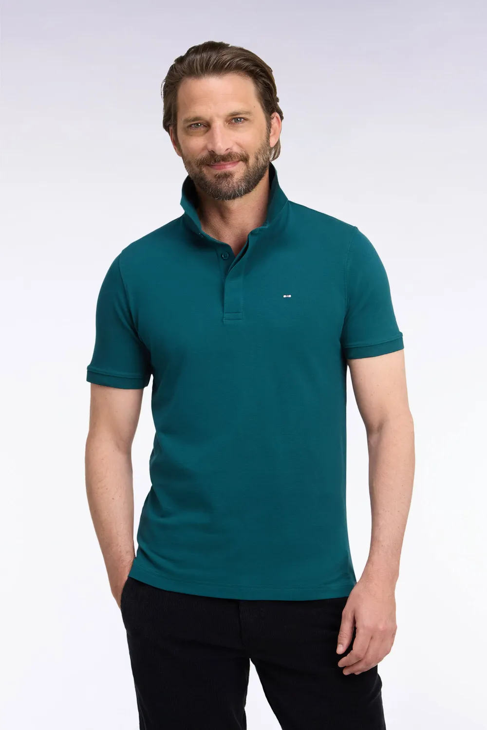 Eden Park polo coton stretch vert coupe ajustée
