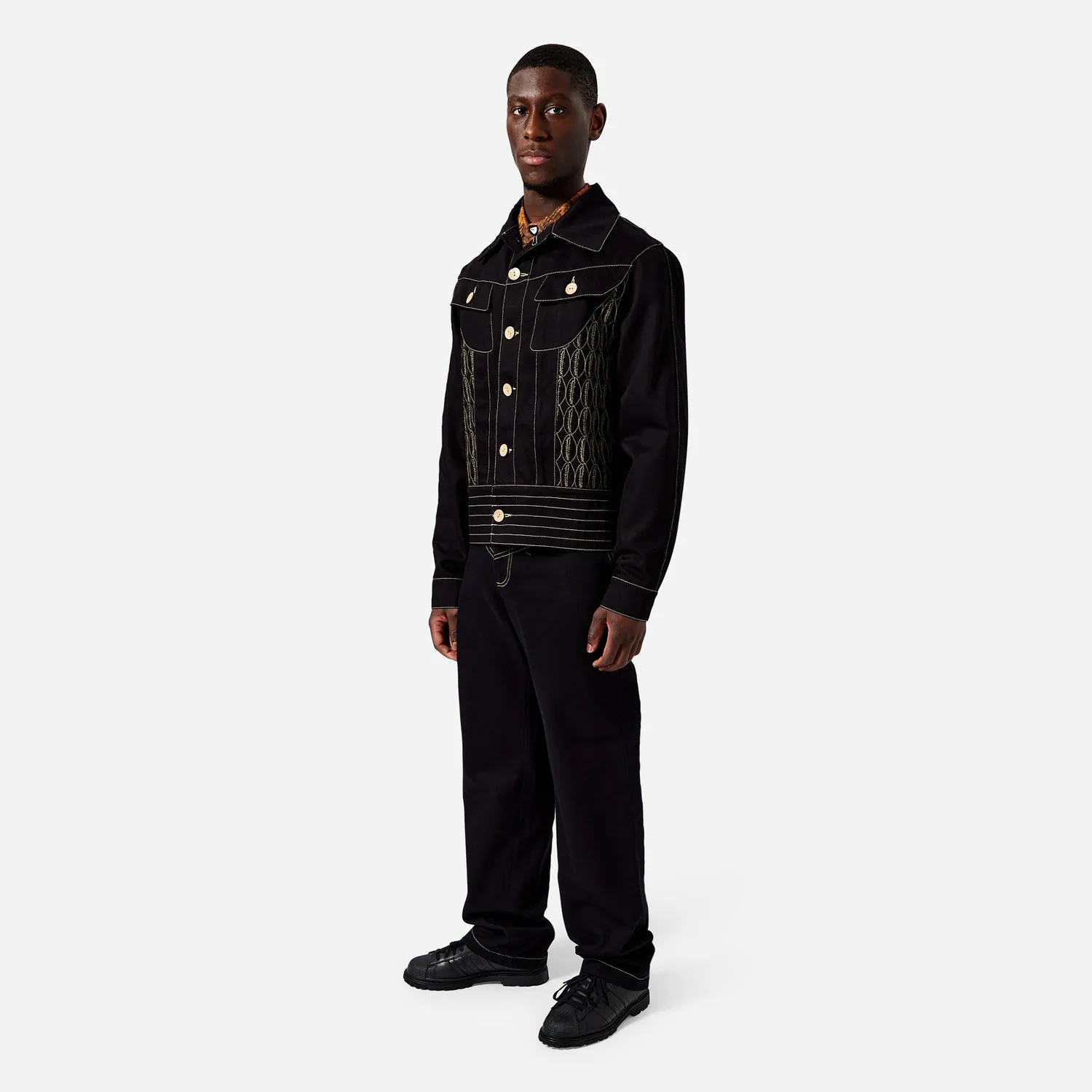 Labrum Black Label veste homme work denim noir brodé
