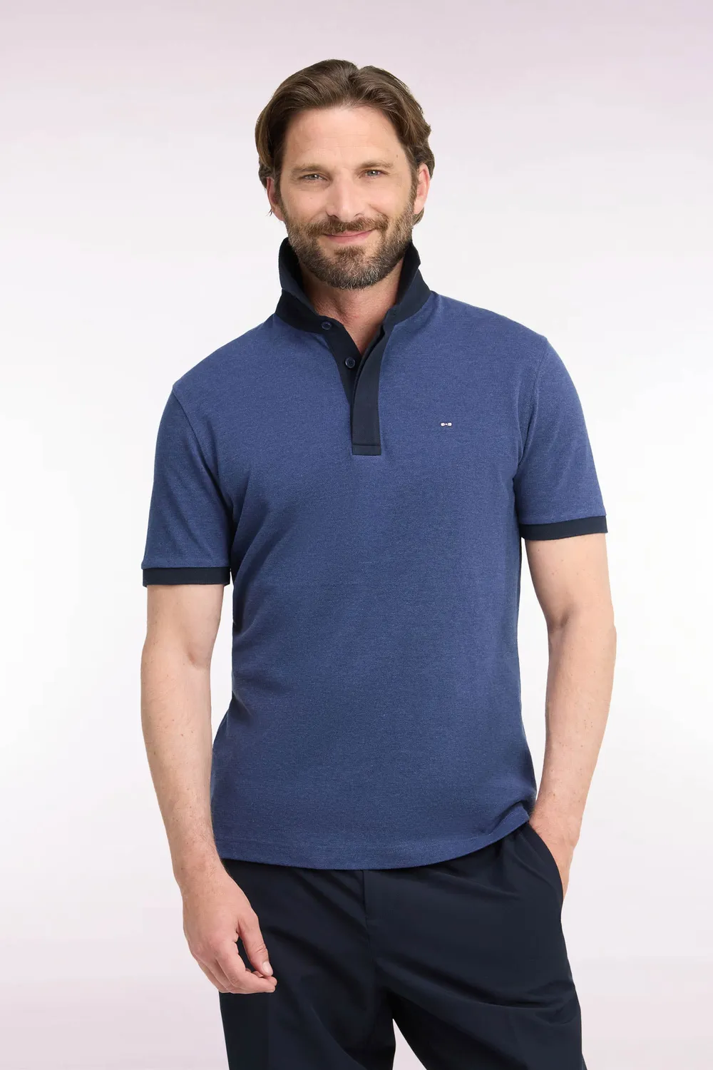 Eden Park Club Evolution polo coton bleu marine col contrasté