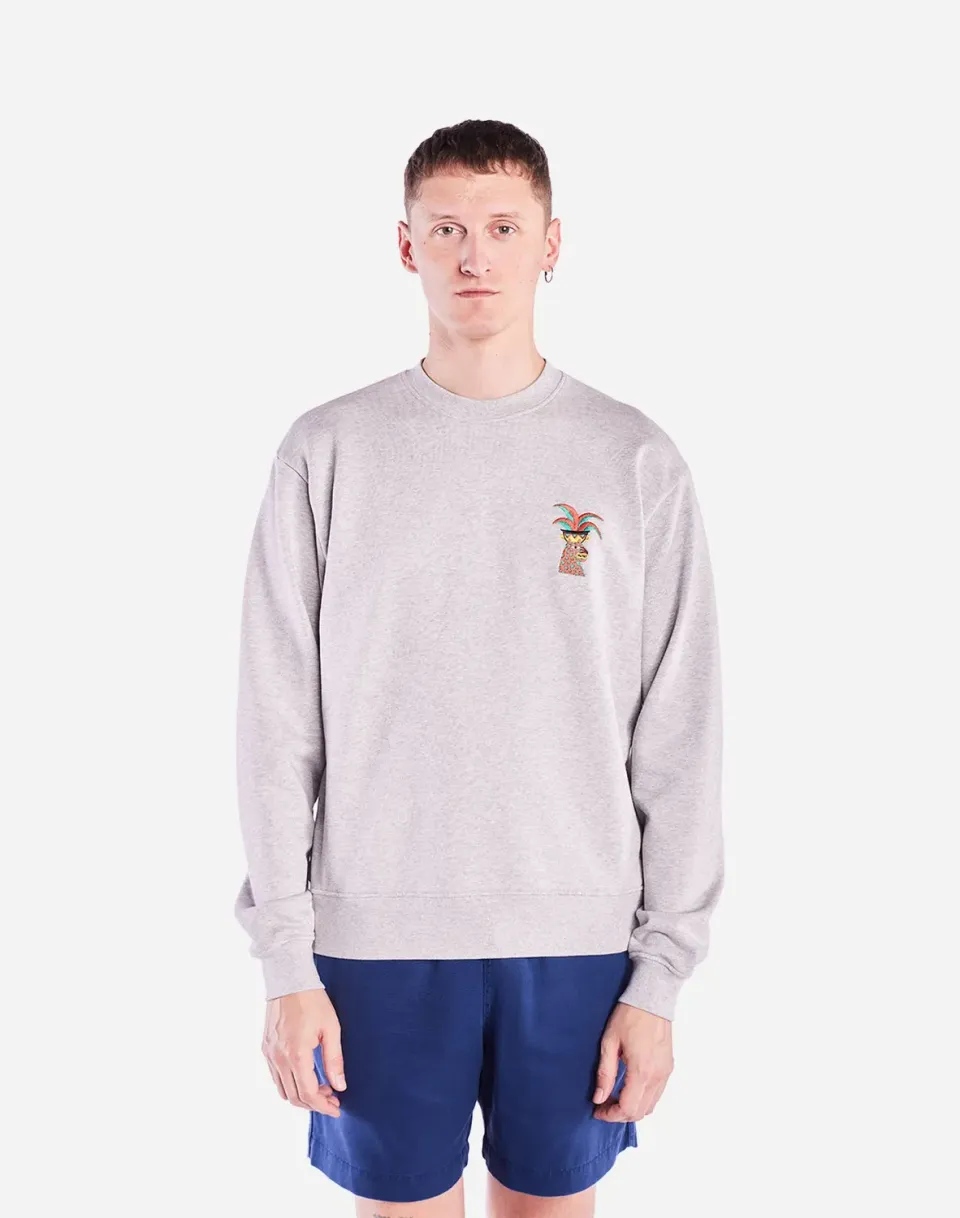 Olow Yaguar sweat gris chiné coton bio brodé