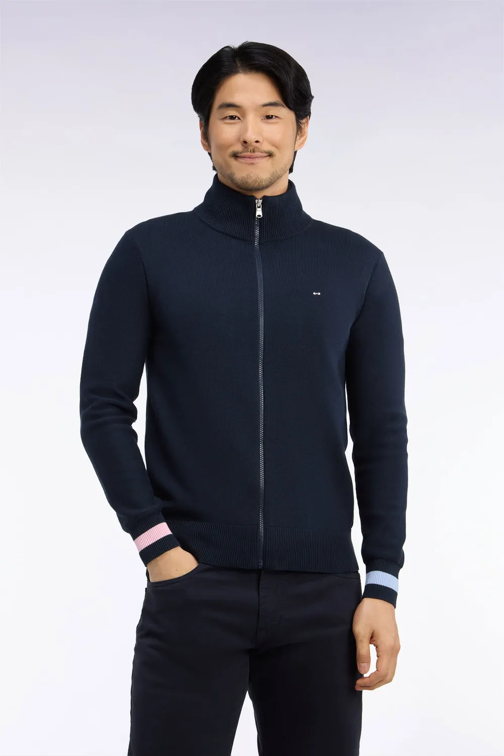 Eden Park cardigan homme coton marine zippé col camionneur