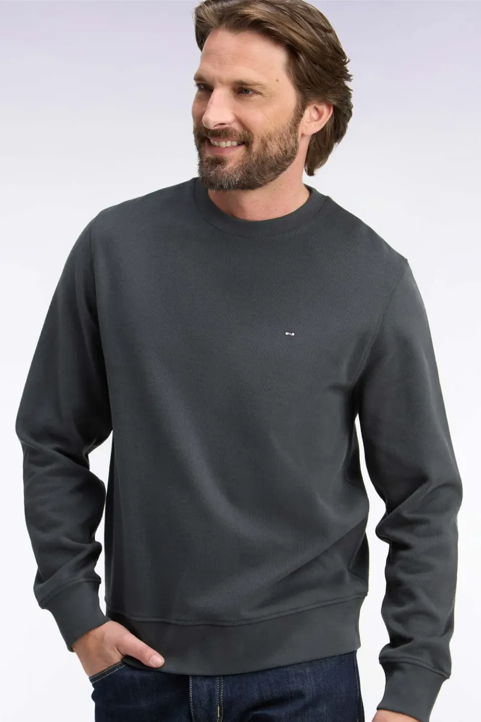 Eden Park sweatshirt col rond kaki molleton coton coupe droite