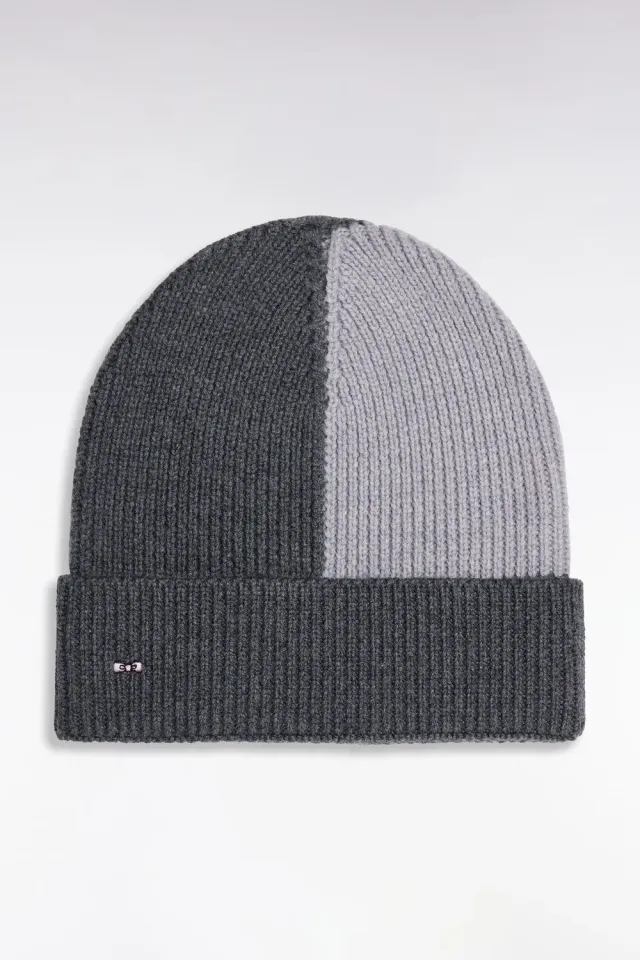 Eden Park bonnet laine côtelée tricolore gris taille unique
