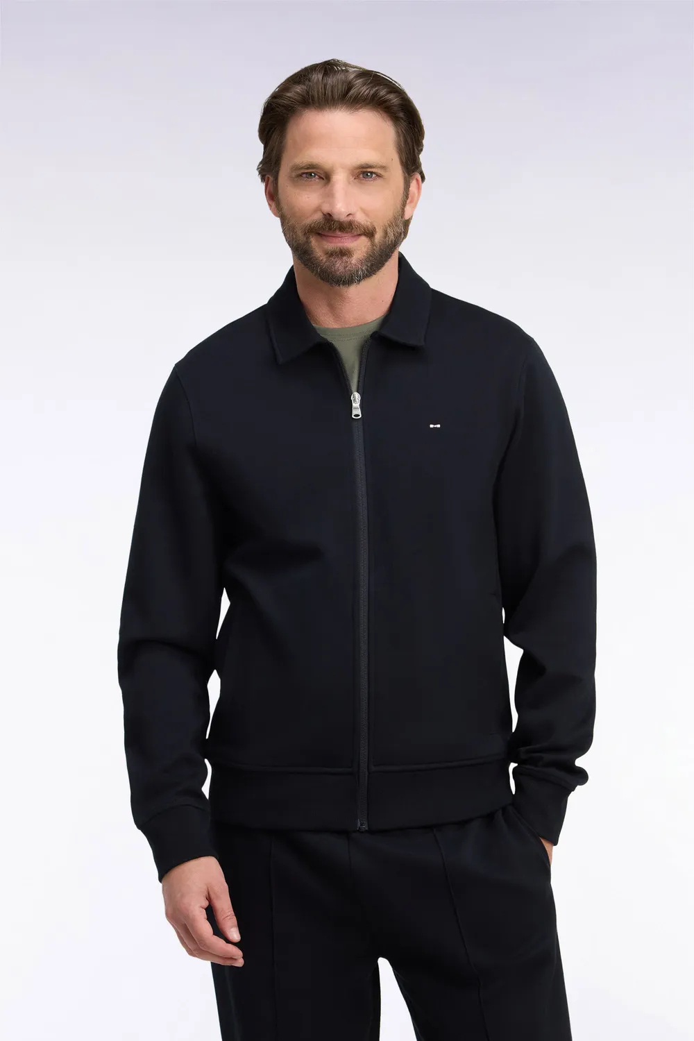 Eden Park sweat zippé col polo coton noir droit