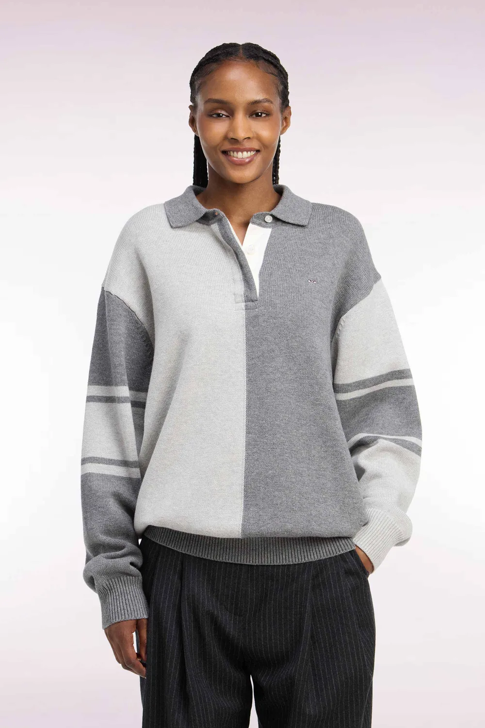 Eden Park pull gris laine coton col maillot oversize femme