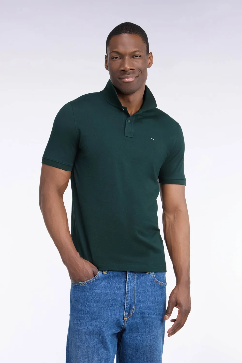 Eden Park polo pima vert foncé coupe droite
