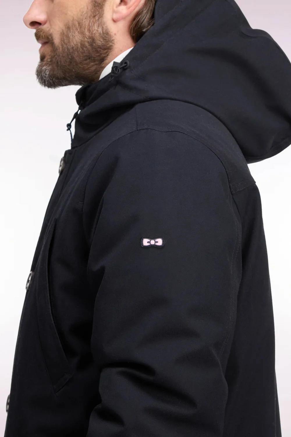 Eden Park parka boutonnée noire nylon capuche