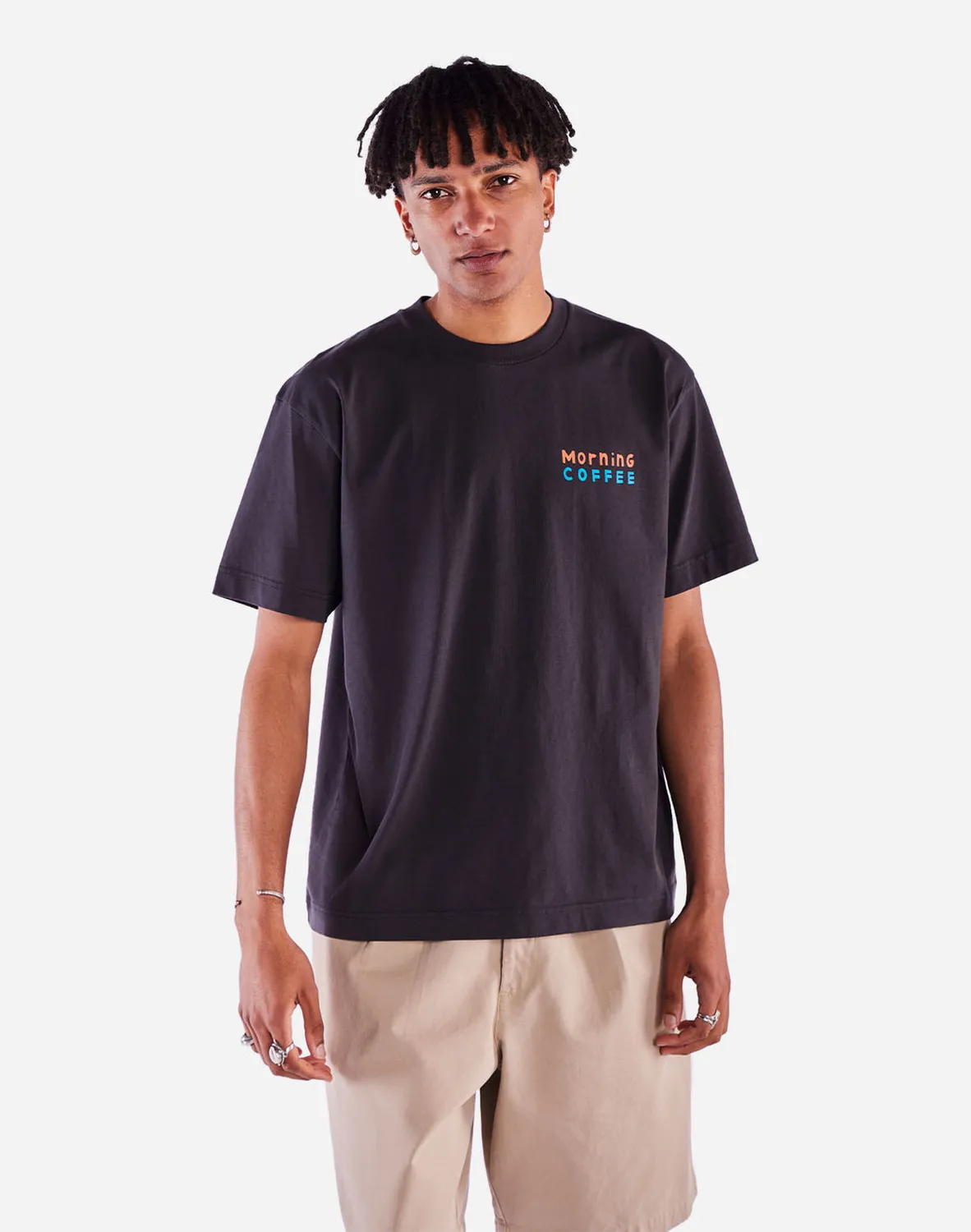 Olow Morning Coffee t-shirt ample noir carbone coton