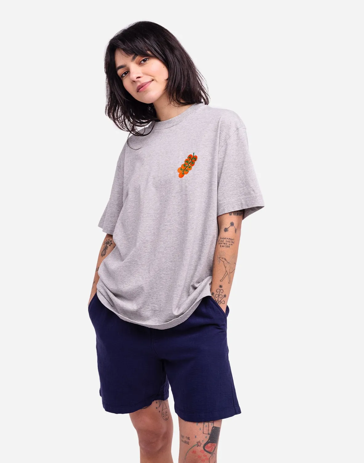 Olow Tasty Tomatoes t-shirt gris chiné ample