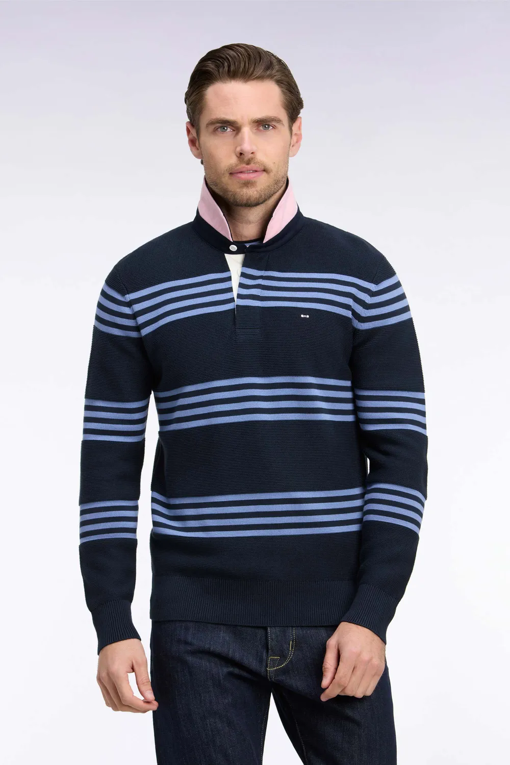Eden Park Tricolore pull col maillot bleu marine coton