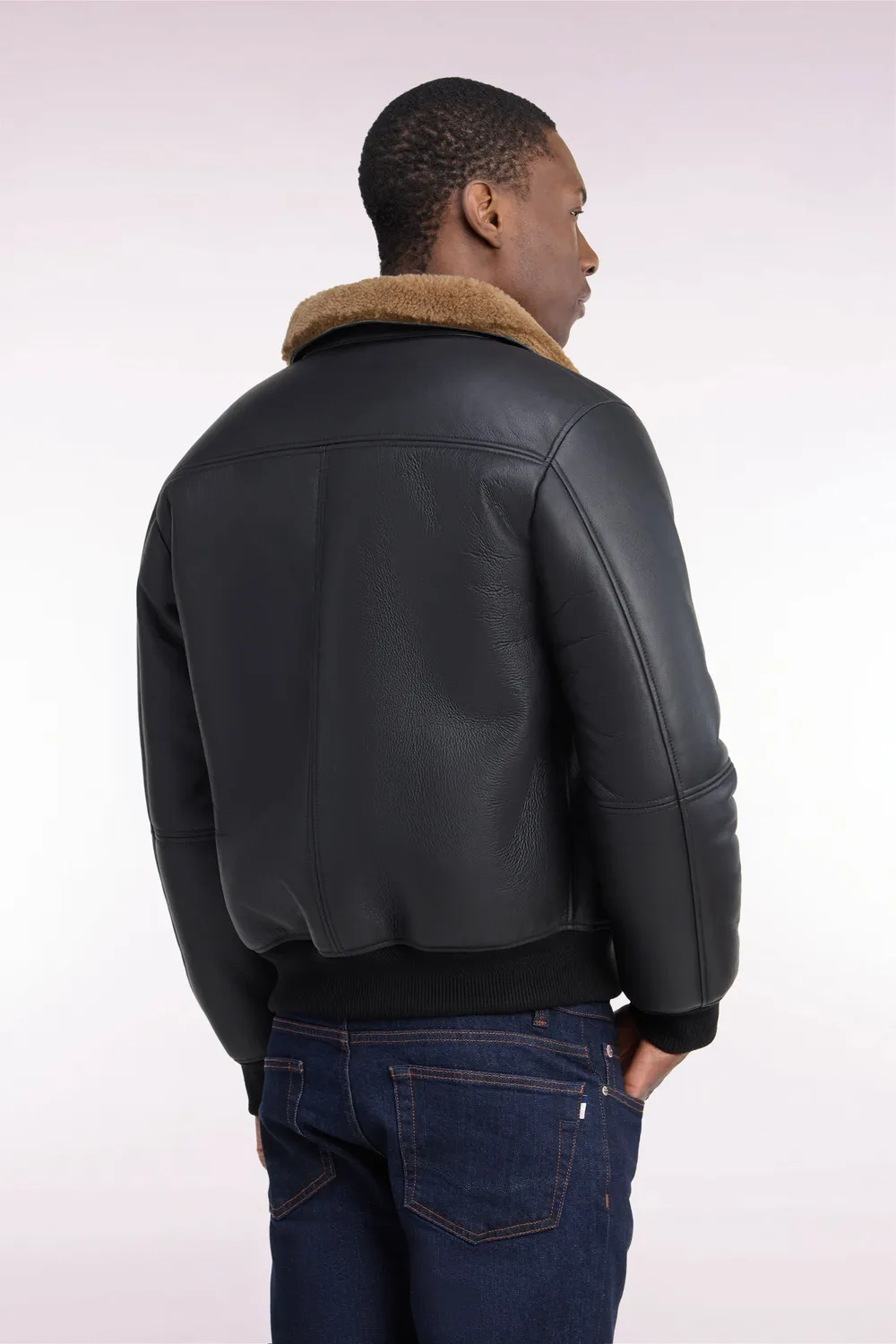 Eden Park blouson peau lainée noir shearling homme
