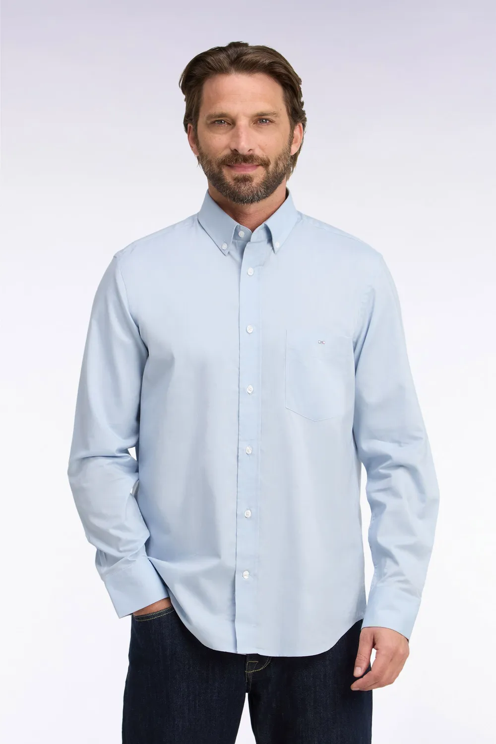 Eden Park chemise coton bleu ciel droite oxford