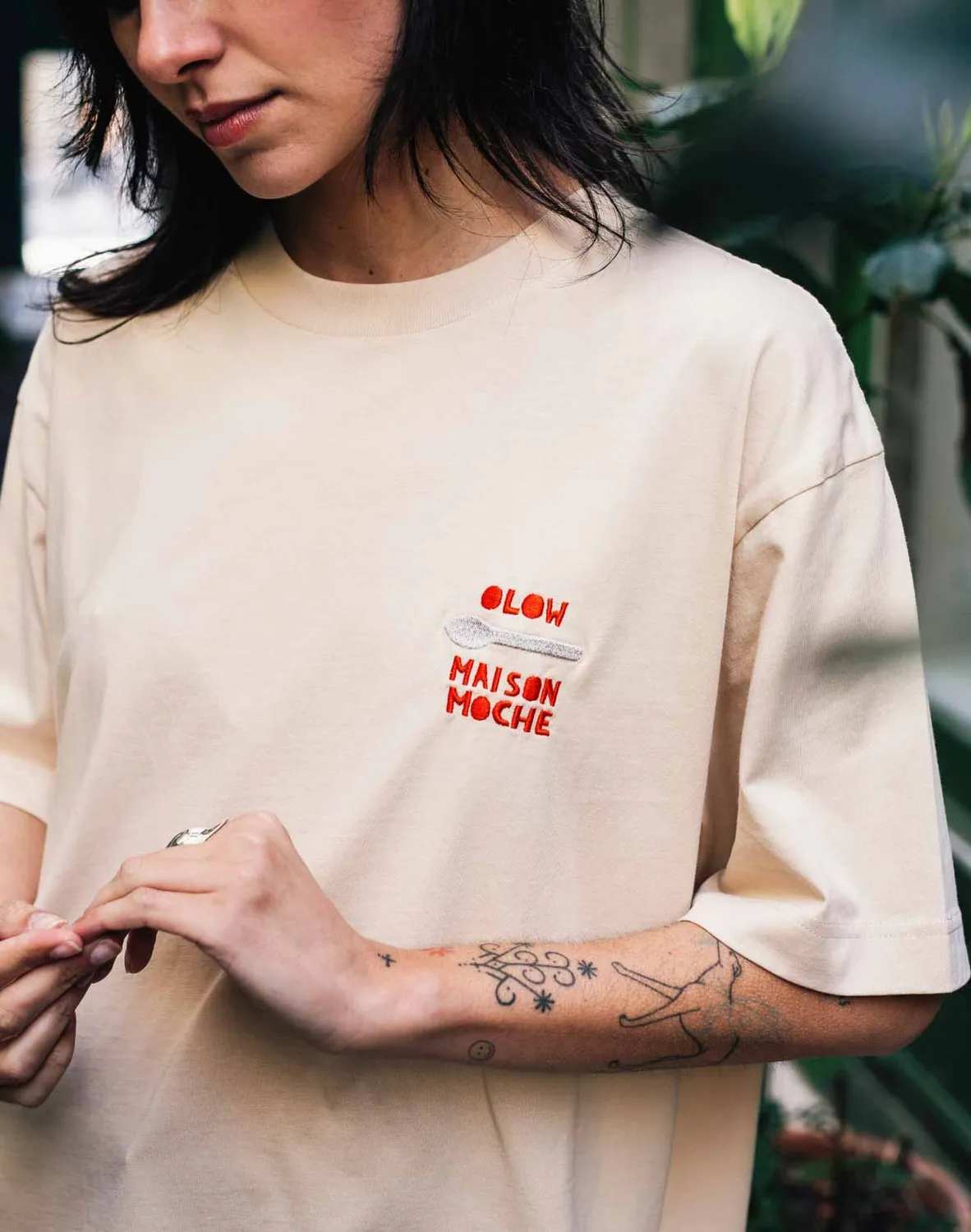 OLOW Bonjour t-shirt creme coupe loose imprime