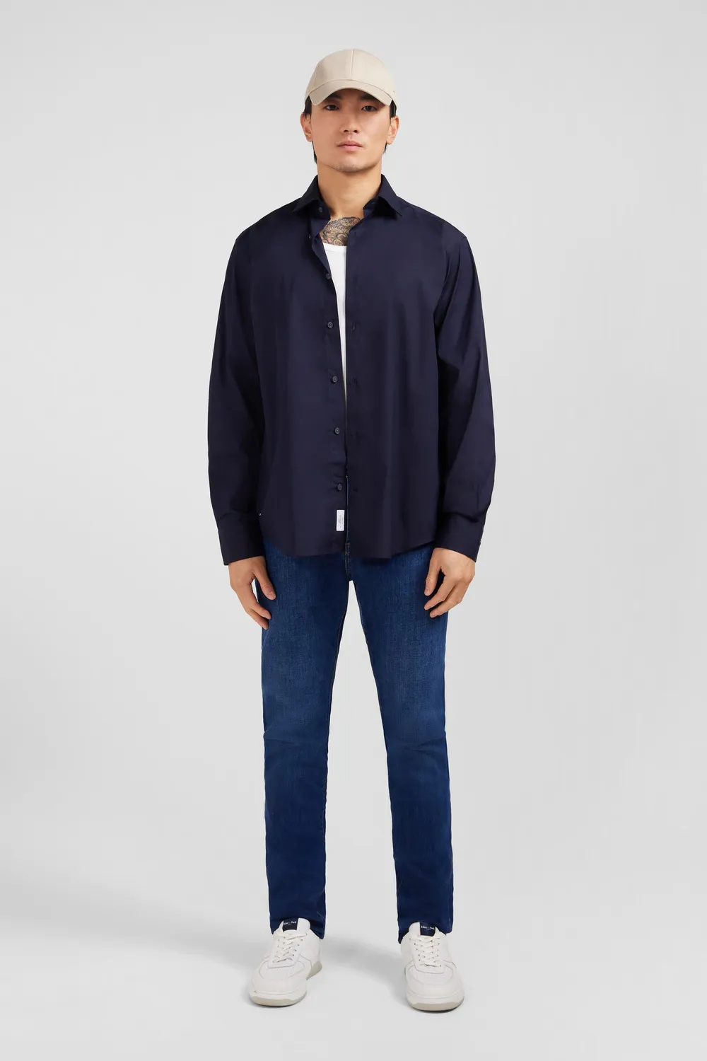 Eden Park chemise bleu marine popeline stretch regular