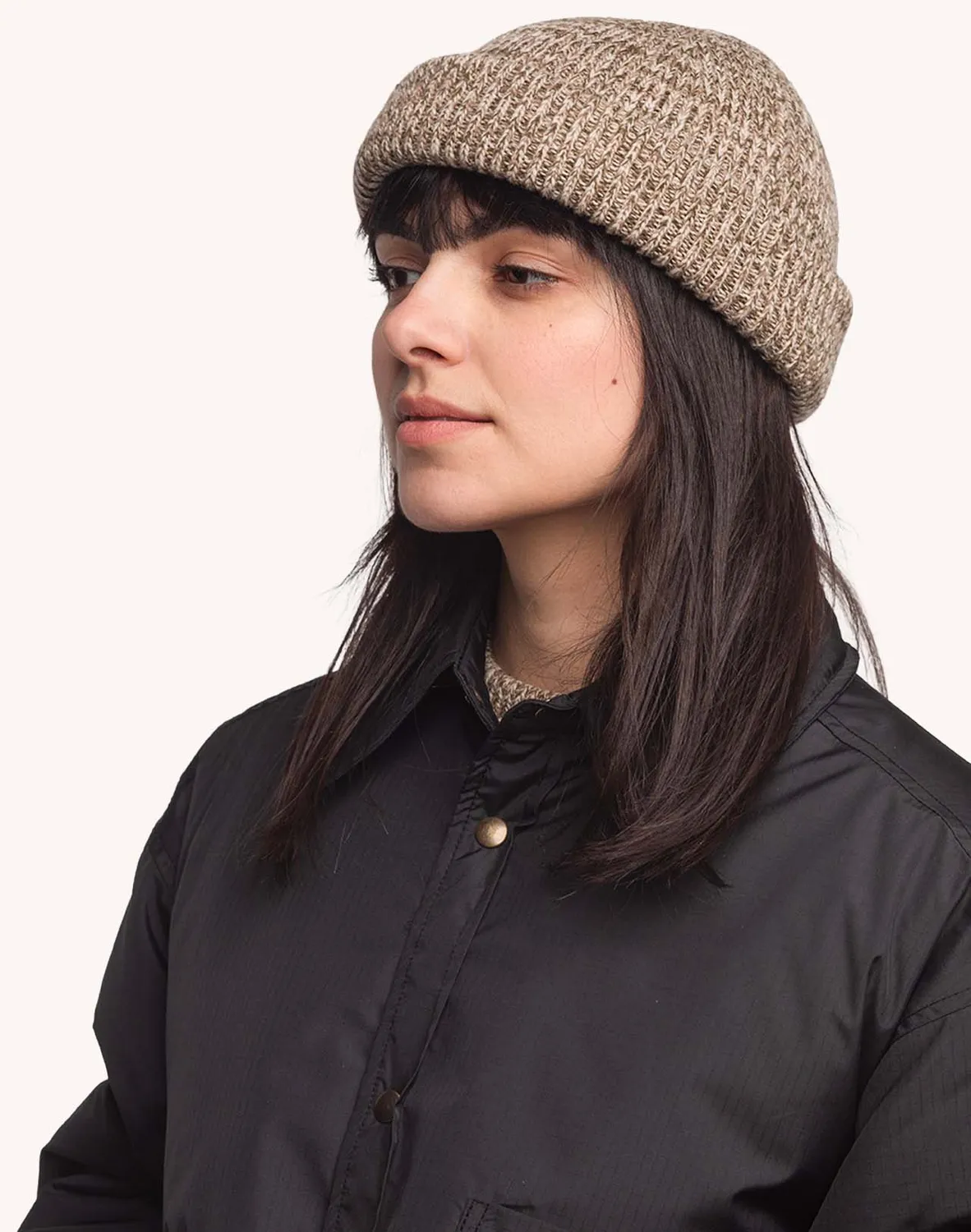 OLOW Falco bonnet beige-kaki chiné laine mérinos