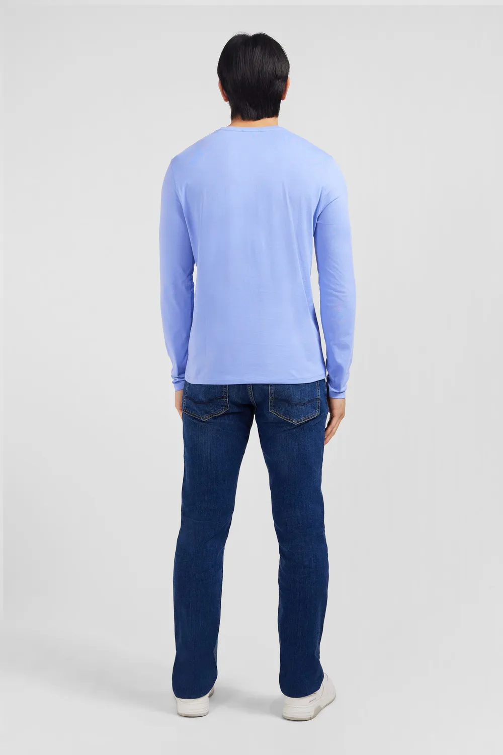 Eden Park T-shirt manches longues bleu col V coton