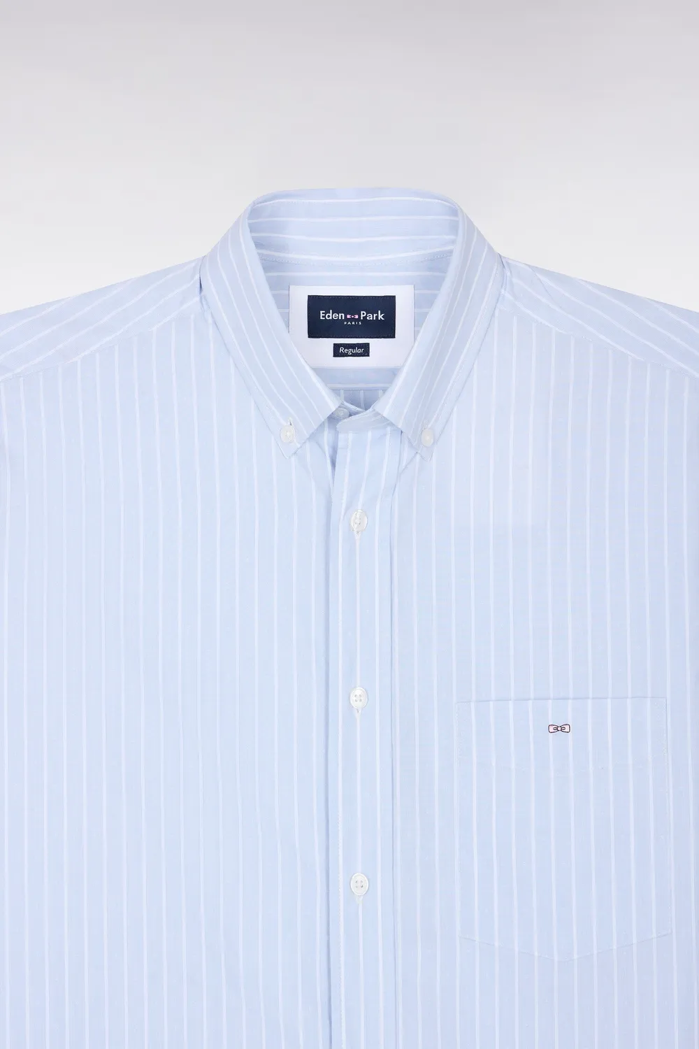 Eden Park chemise homme coton blanc rayures ciel coupe droite