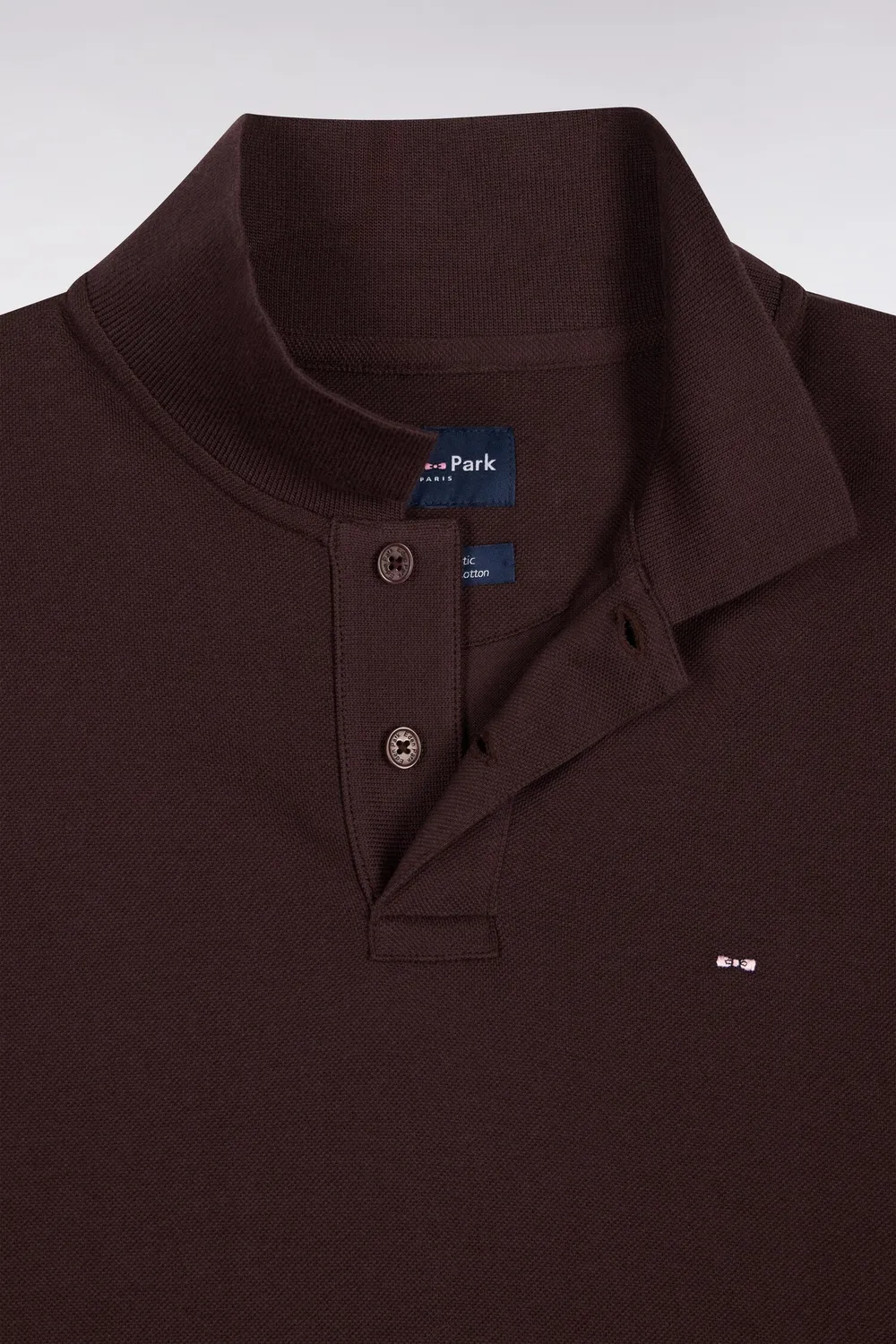 Eden Park polo manches longues coton Pima marron coupe droite