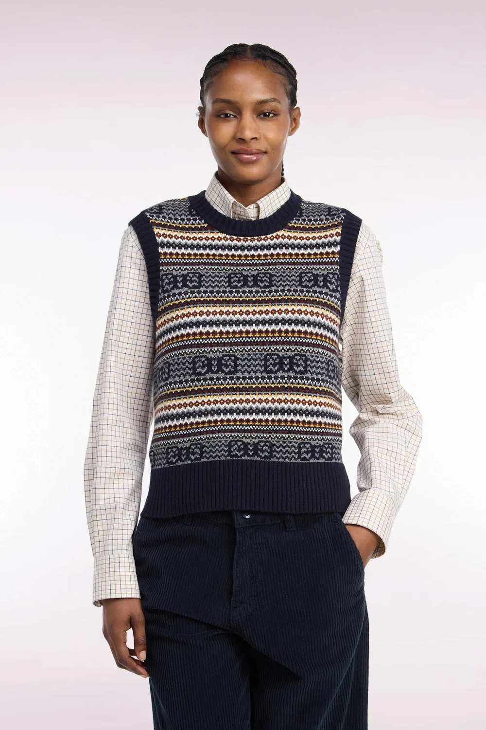 Eden Park Pull sans manches laine coton marine femme