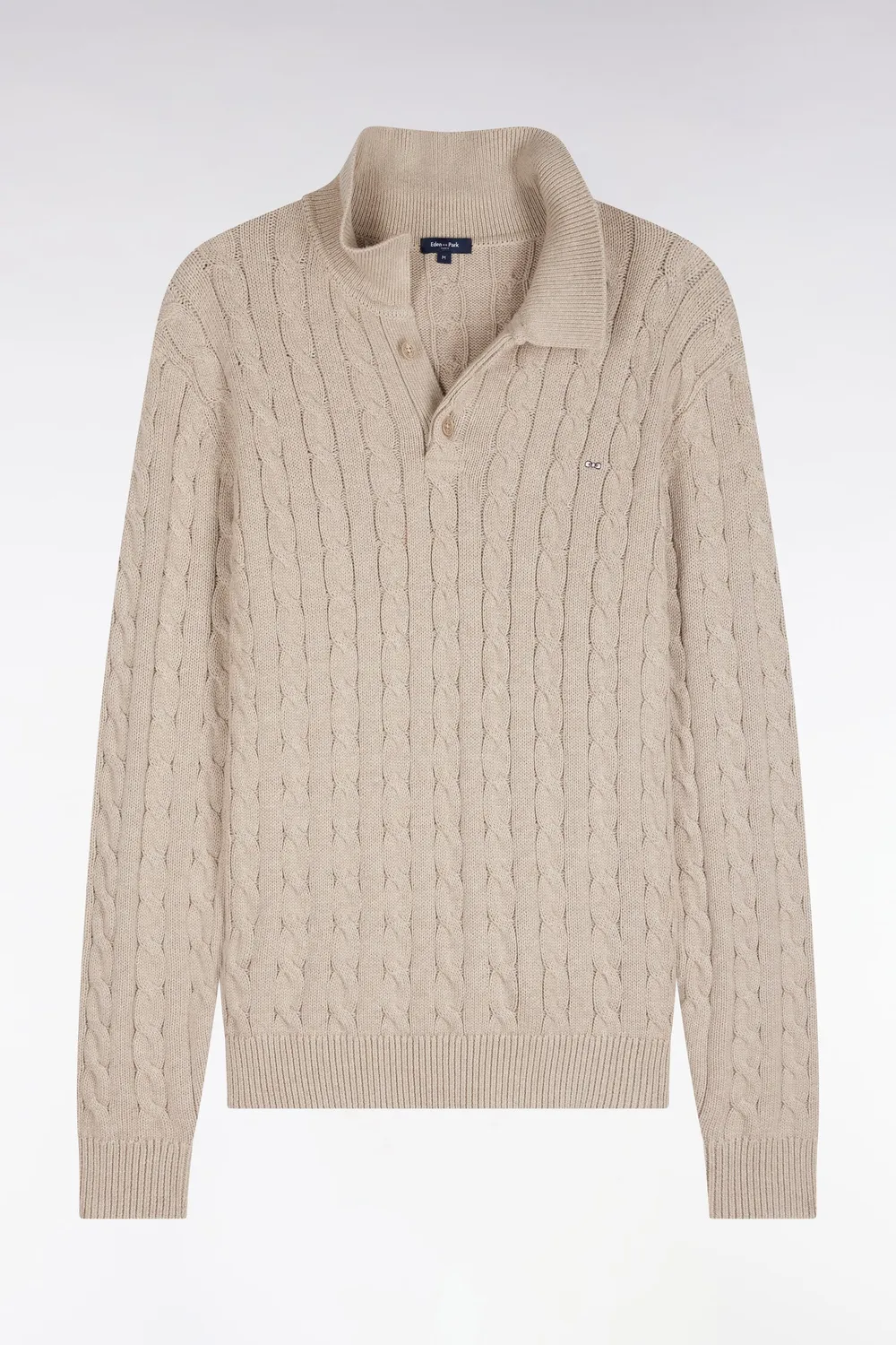Eden Park pull torsades beige coton homme col maillot