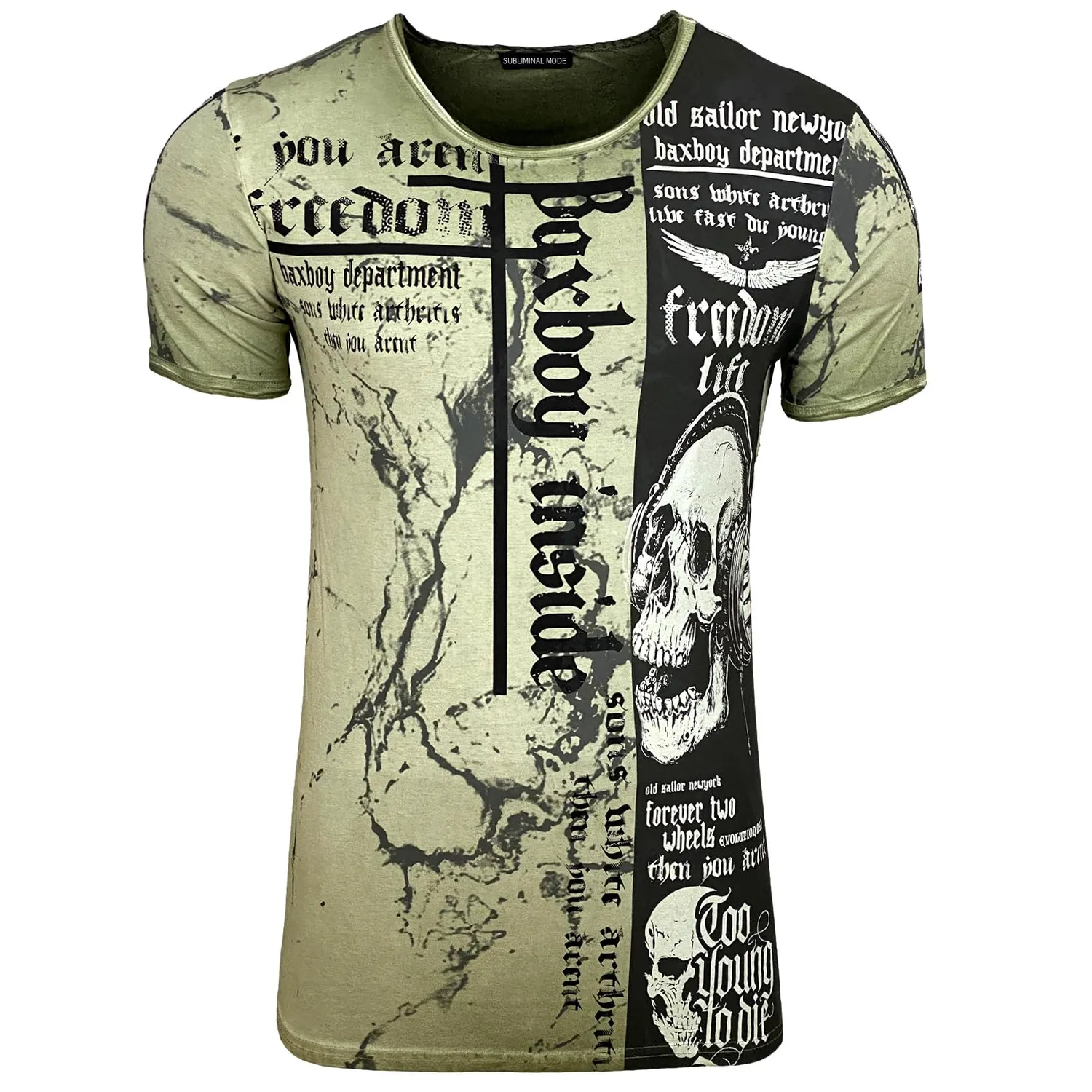 Subliminal Mode BX116 t-shirt homme délavé tête de mort