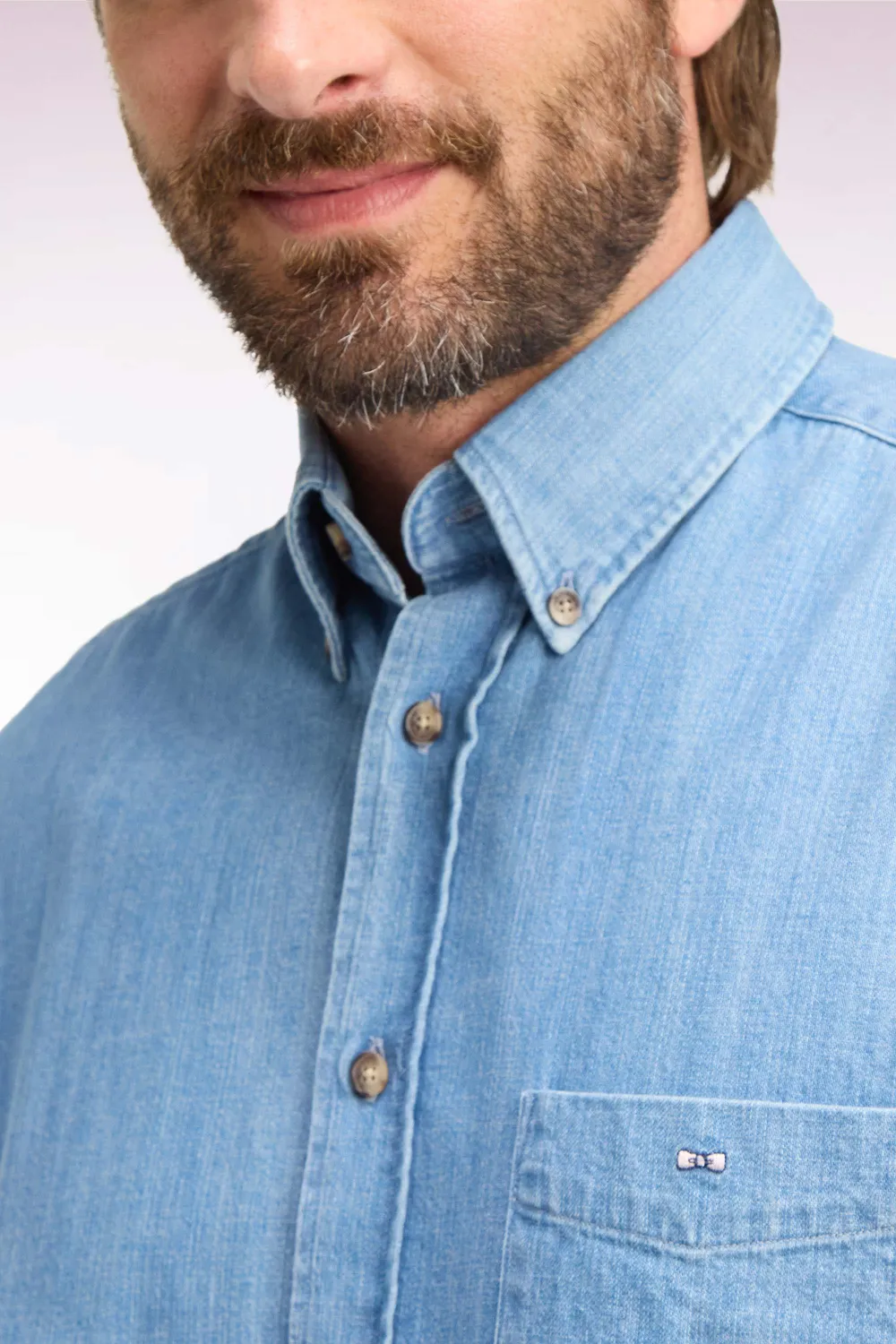 Eden Park chemise denim ciel coton coupe droite homme