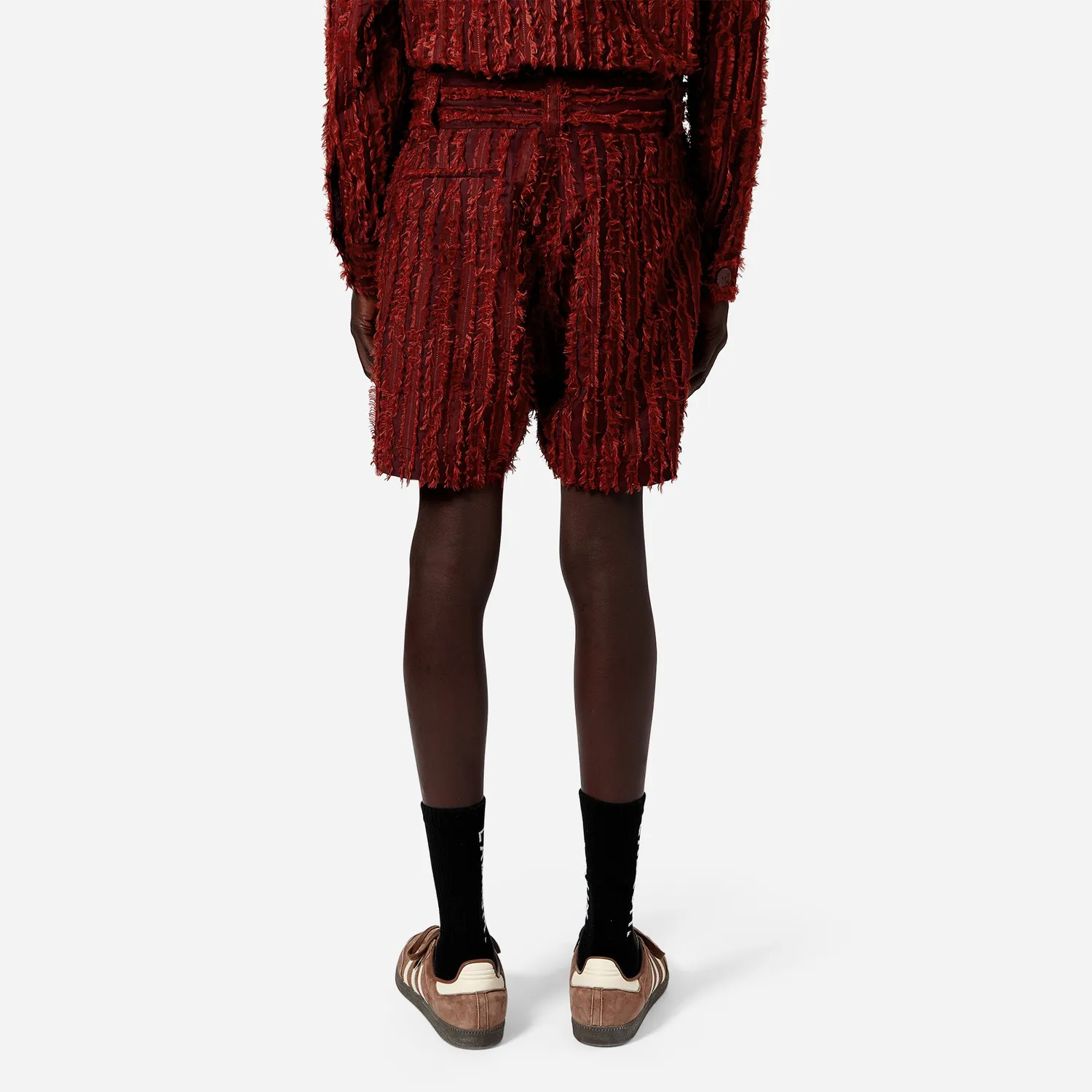 Labrum Tailored short bordeaux rayé effiloché
