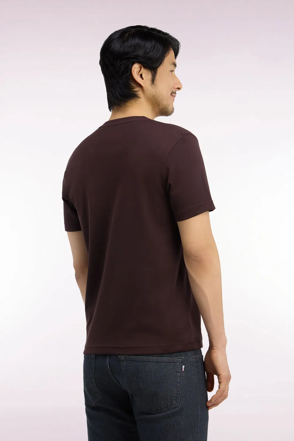 Eden Park T-Shirt Coton Marron Coupe Droite Col Bords-Côtes