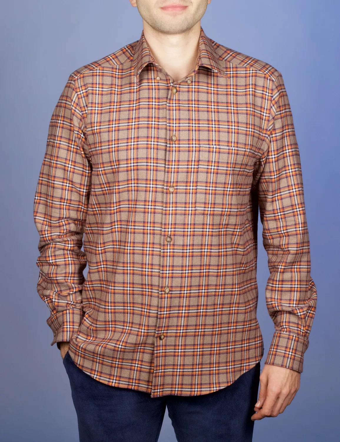 La Chemise Française Flanelle Carreaux chemise homme camel orange