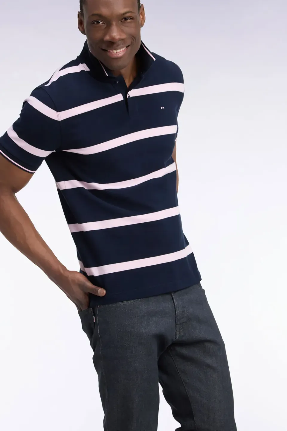 Eden Park Tricolore polo rayé coton marine manches courtes