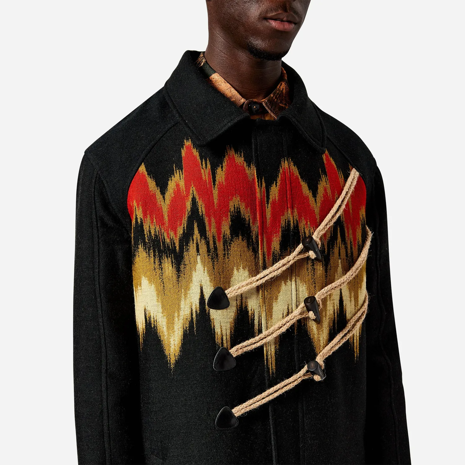 Labrum Woven Blur manteau duffle noir motif zigzag