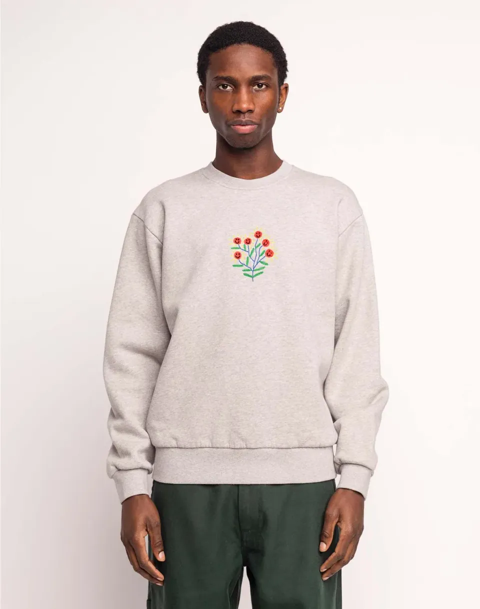 Olow Happy Flower sweat gris chiné coton bio